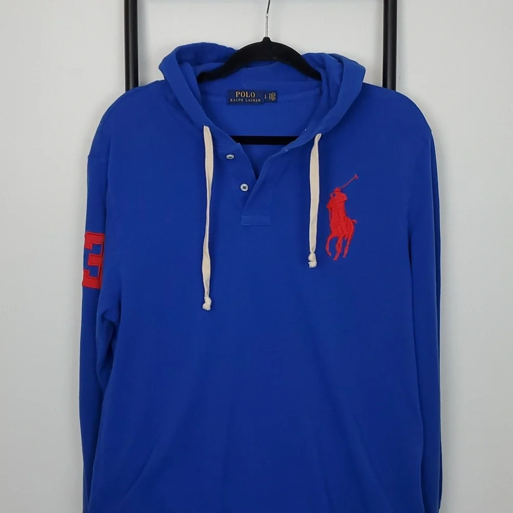 Ralph Lauren Hooded Polo Big Logo Embroidered Long Sleeve Men Blue  Size L